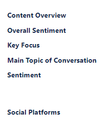 List of sections in the Feedback report